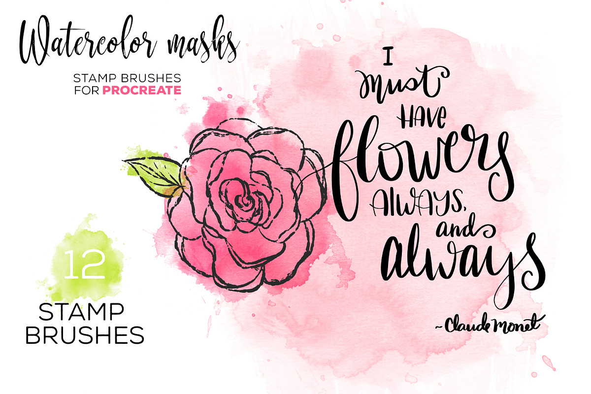 Procreate Watercolor Brush Stamps, a Brush Add-On by Studio Kitsch (Photo 6 of 9)
