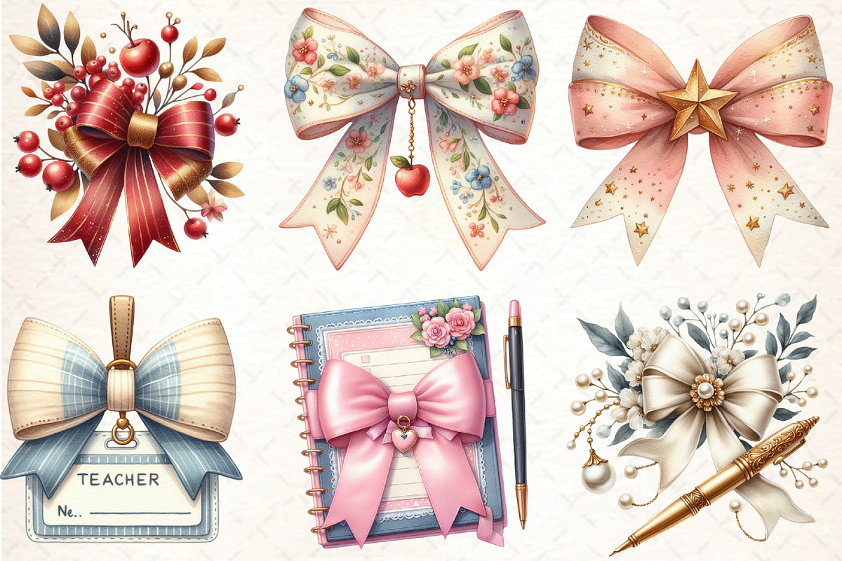 Teacher Bow Coquette Clipart PNG, an Illustration by DreamCafeArt (Photo 2 of 5)