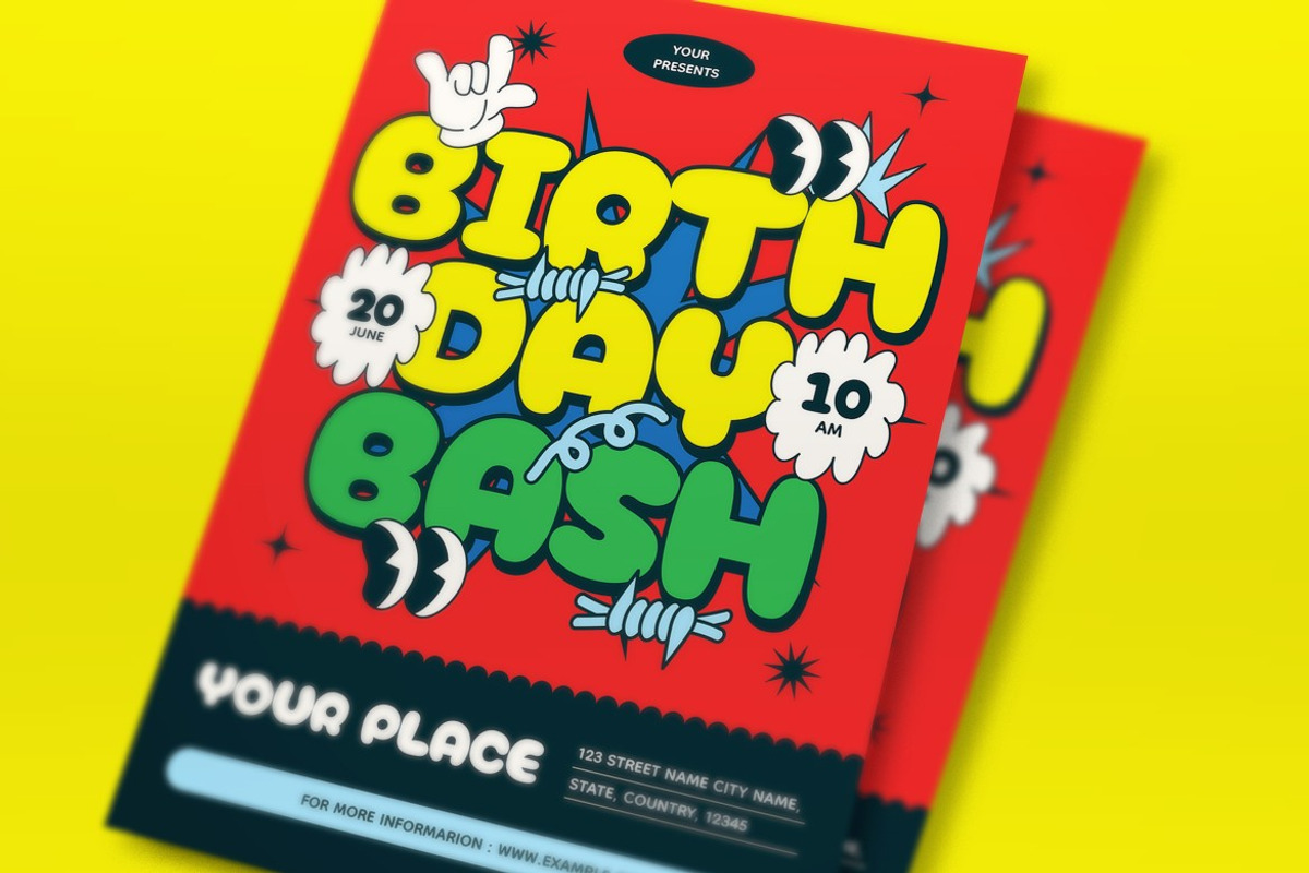 Red Bold Birthday Bash Flyer Set, a Flyer Template by graphicook (Photo 2 of 3)