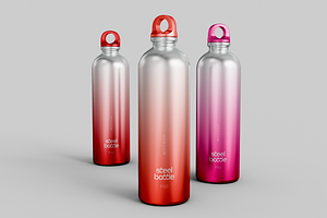 Three Metallic Sporty Bottles Mockup, a Household Mockup by Xtrahive
