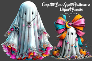 Coquette Bow Ghosts Halloween, a Seasonal Illustration by CreationArt