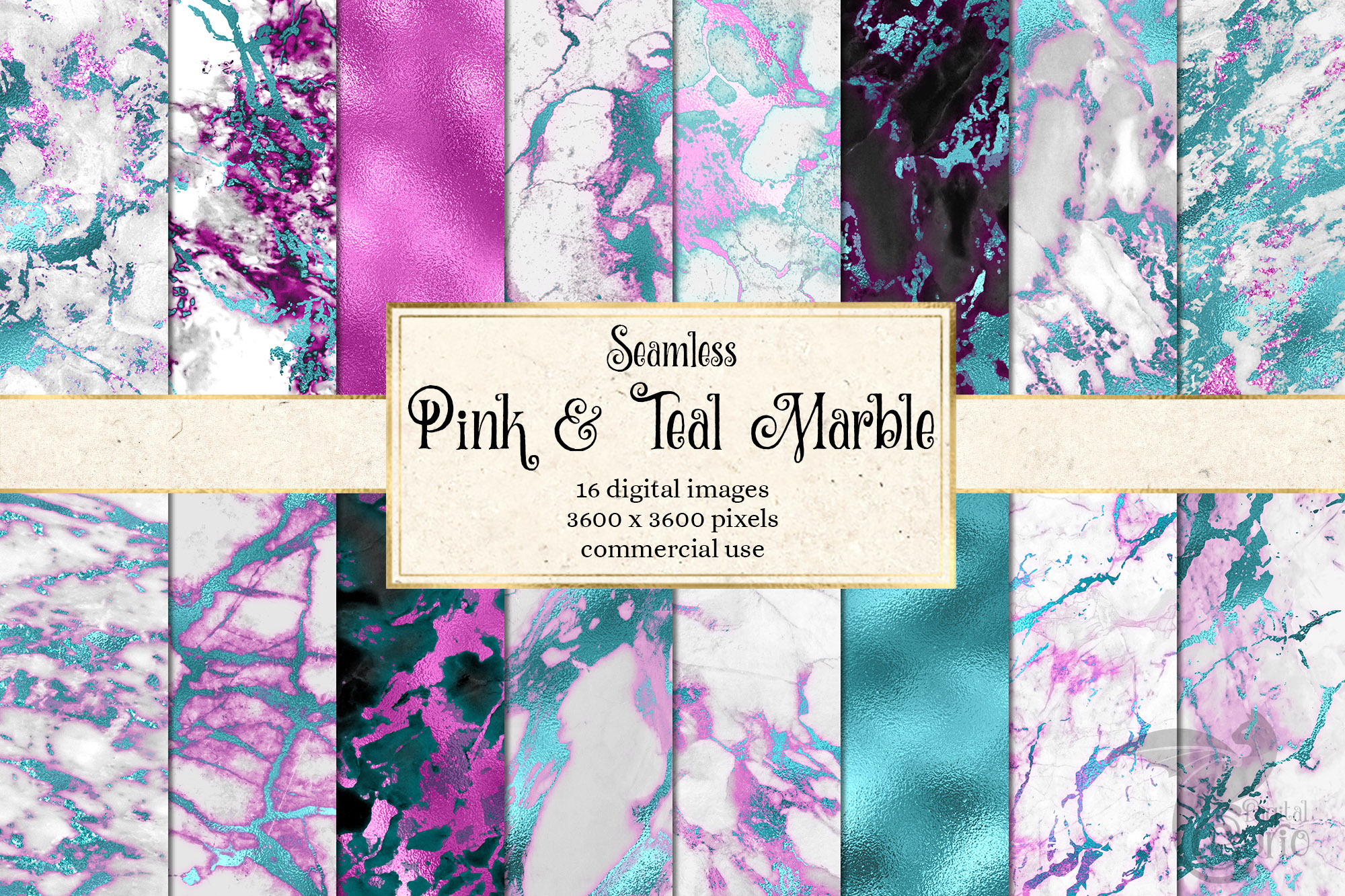 Pink & Teal Marble Digital Paper, a Texture Graphic by Digital Curio