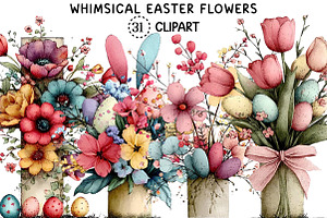 Whimsical Easter Flowers Png Clipart, an Illustration by Creative Art