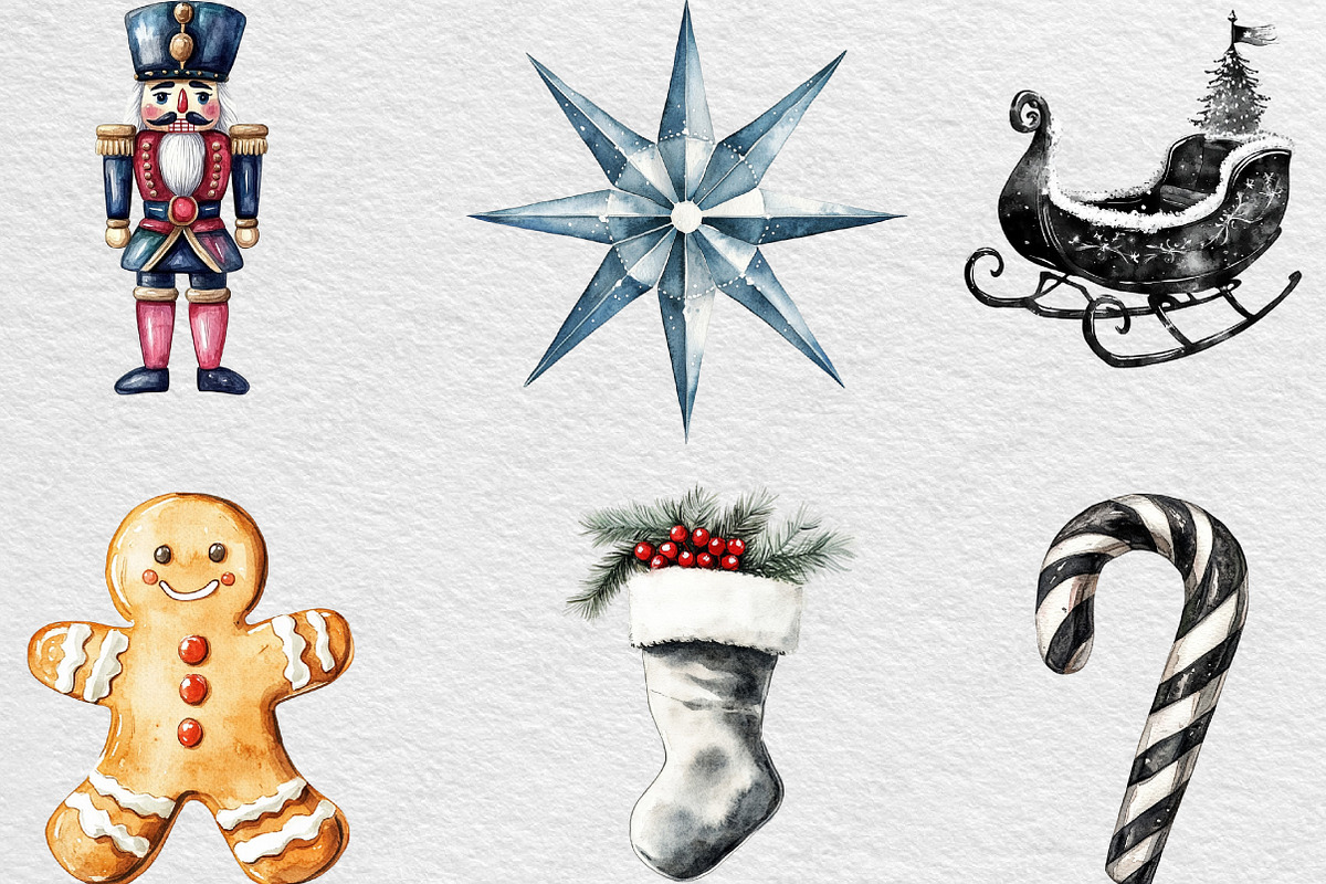 Black And White Christmas Clipart, an Illustration by Black Bird Studio (Photo 4 of 6)