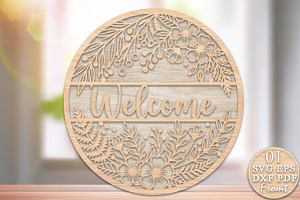 Floral Welcome Hanger Laser Cut SVG, an Object Graphic by Rose Art