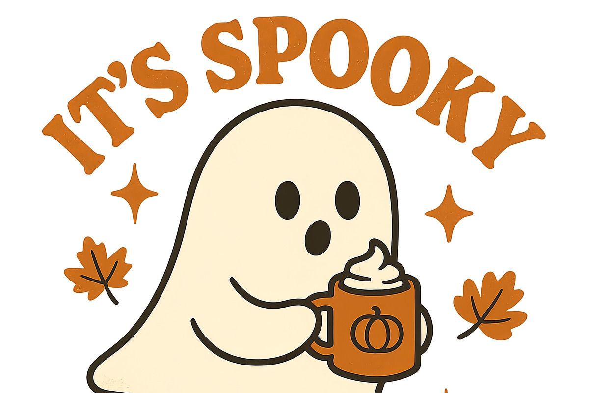 Halloween ghost drinking pumpkin spi, an Illustration by Dvoevnore photos