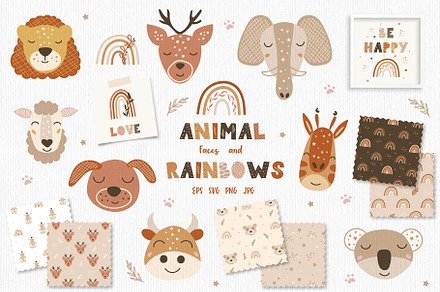 Animal Faces and Boho Rainbow Bundle