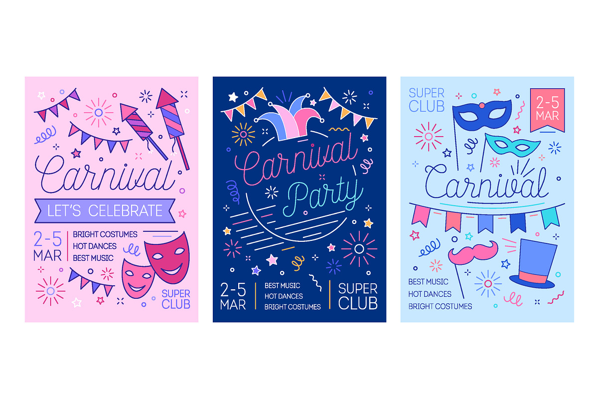 Carnival party posters set, a Decorative Illustration by Good Studio (Photo 3 of 9)