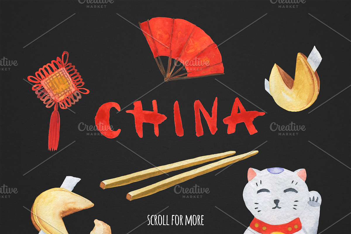 China. Watercolor collection, a Decorative Illustration by Maria's little shop (Photo 2 of 11)