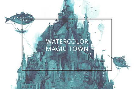 Watercolor illustration with town.