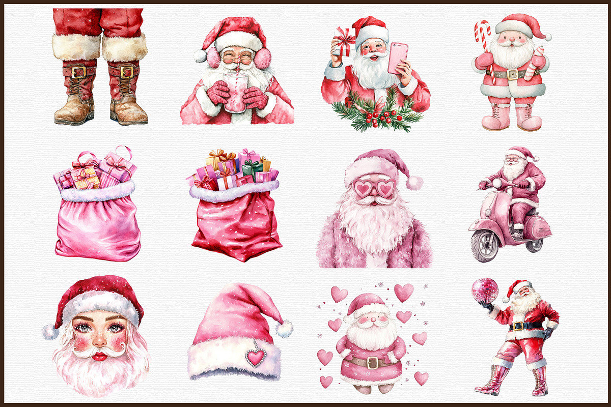 Pink Trendy Christmas Santa Png Bund, an Illustration by Sublimation Artist (Photo 4 of 6)