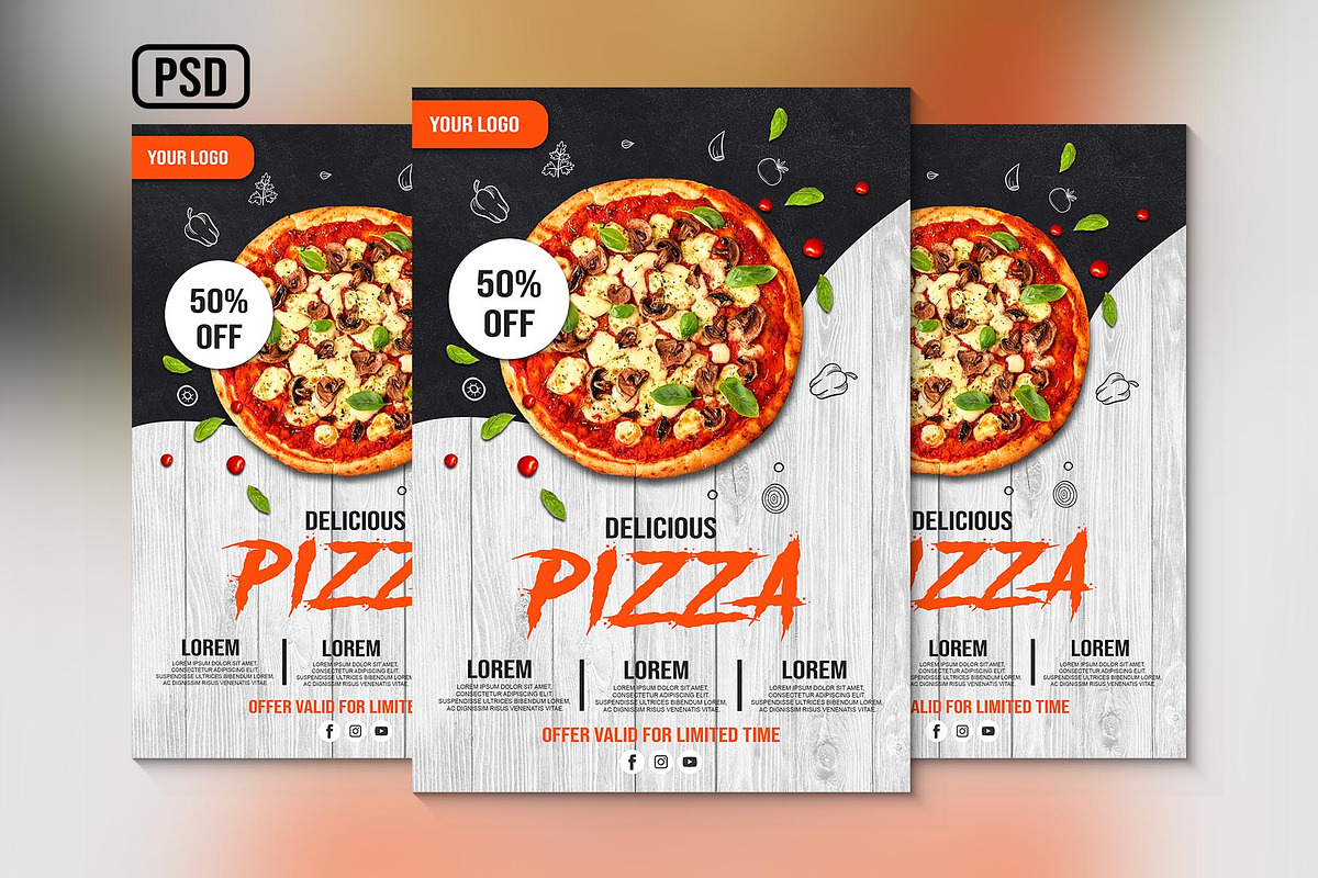 Delicious pizza offer creative flyer, a Flyer Template by Black Spade Design