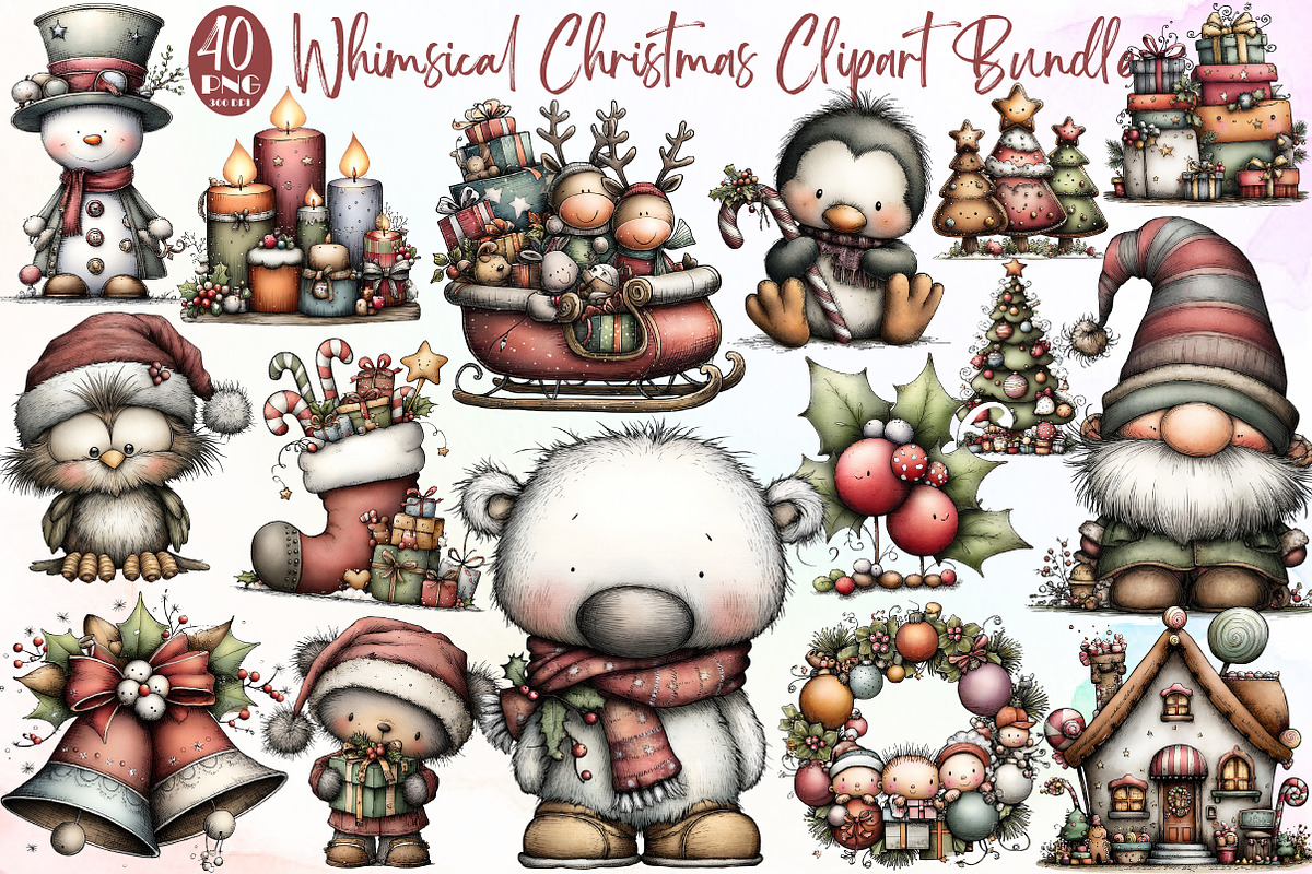 Whimsical Christmas Clipart Bundle, an Illustration by Sublimation Artist (Photo 1 of 6)