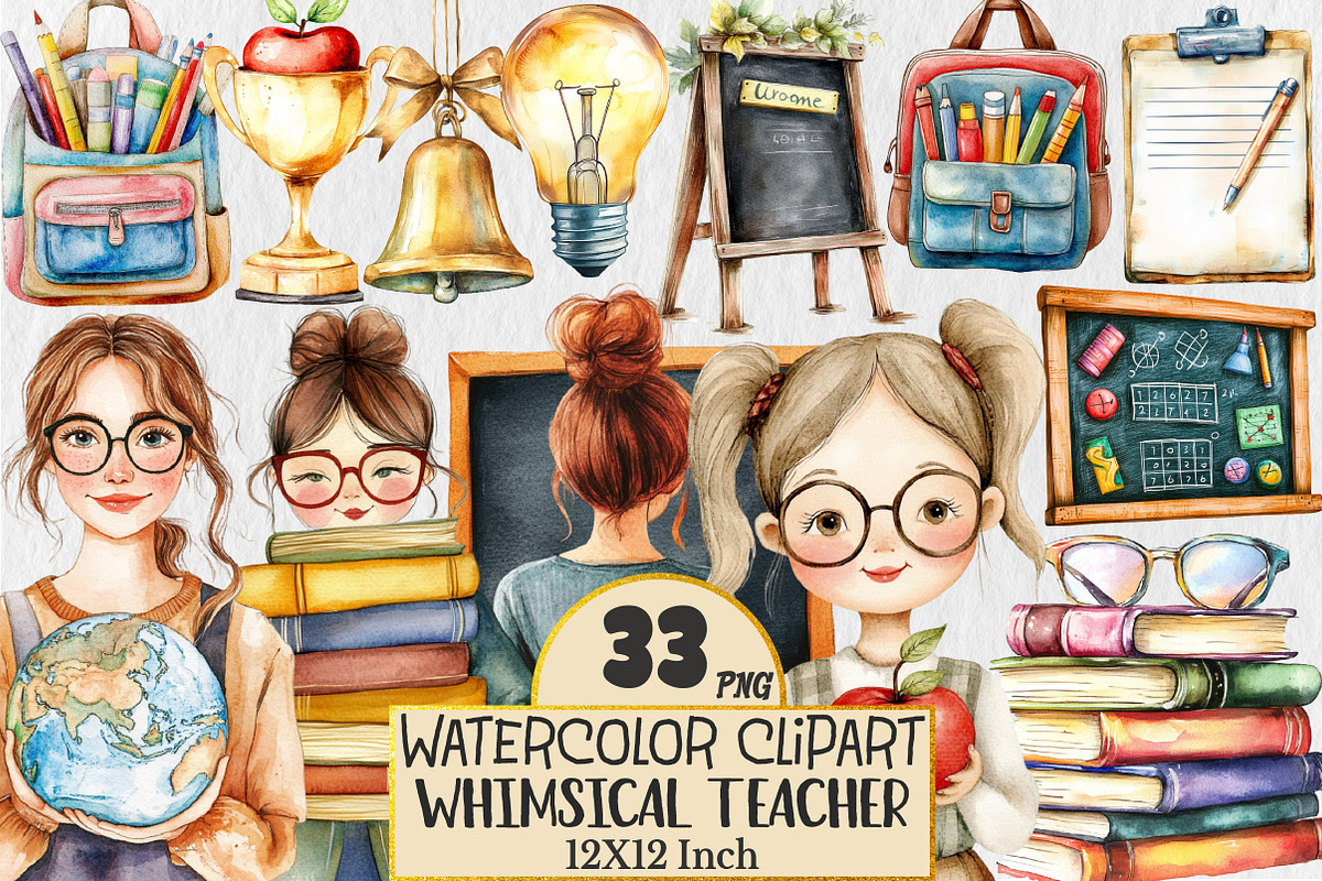 Whimsical Teacher Themed Clipart, a Seasonal Illustration by Rose Art (Photo 1 of 4)