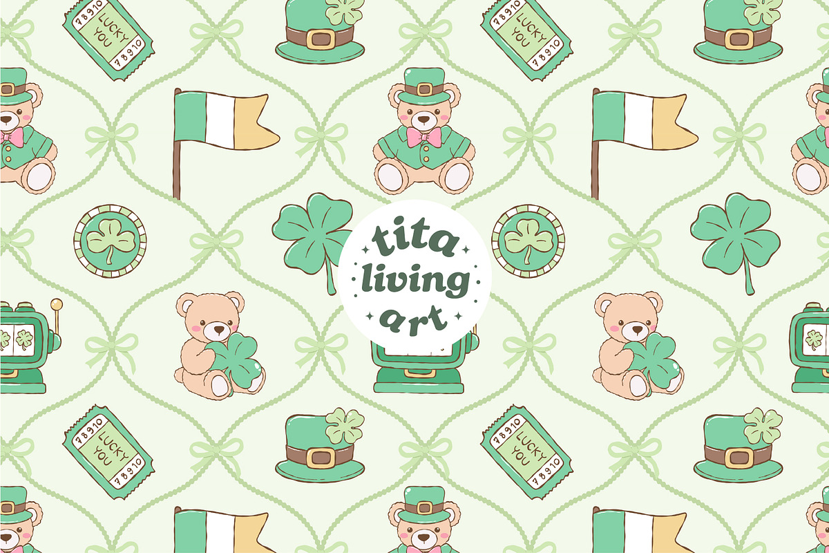 Lucky Teddy Bear Seamless Pattern, a Seasonal Illustration by TitaLivingArt (Photo 2 of 13)