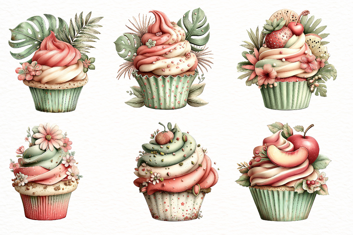 whimsical Summer cupcake clipart, an Illustration by Designworld (Photo 2 of 7)