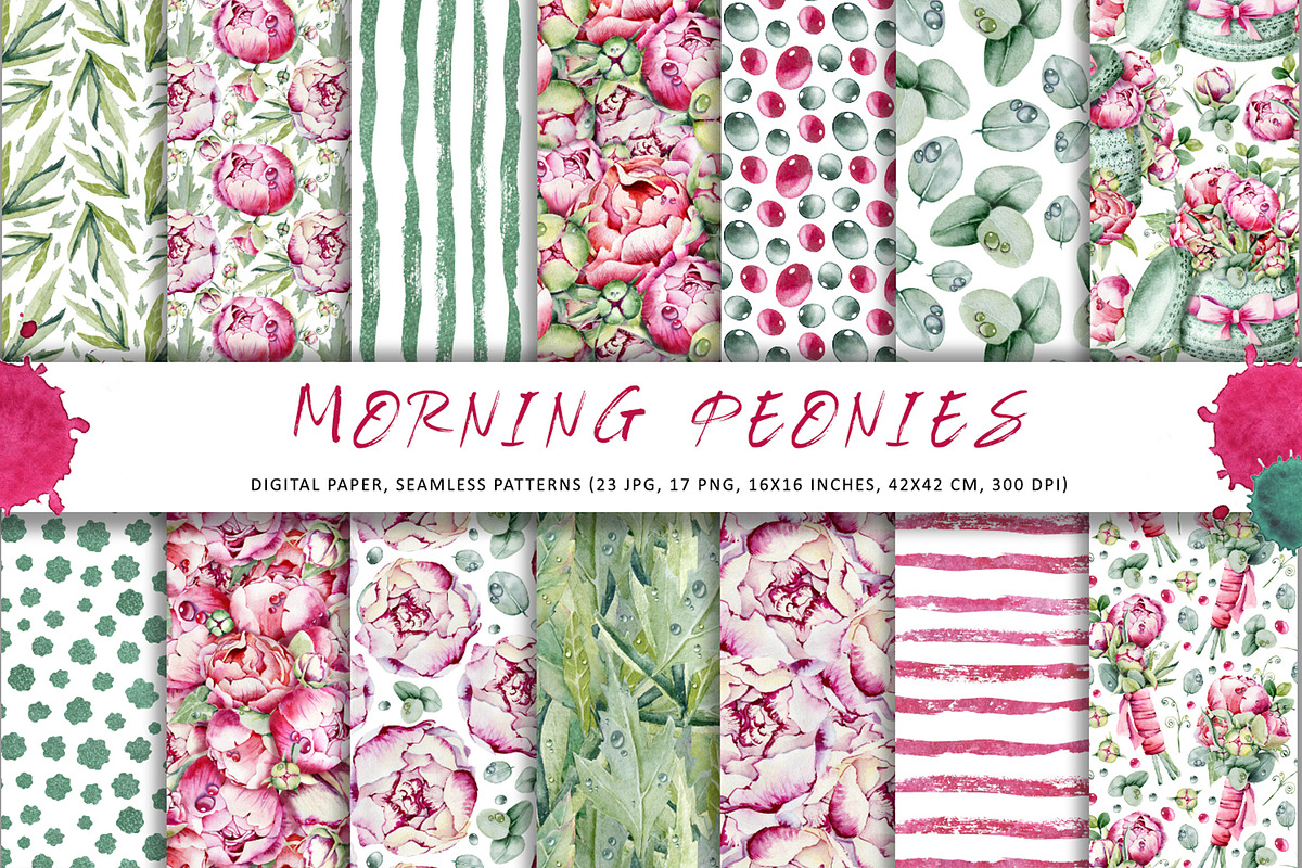 Peonies, floral digital paper, a Pattern Graphic by Artmanata (Photo 2 of 10)