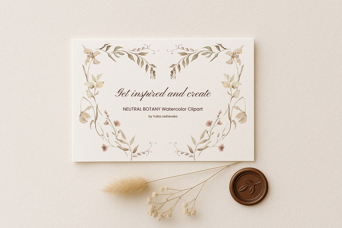Neutral Botany Watercolor Clipart, a Decorative Illustration by Yuliia Lashevska (Photo 11 of 11)