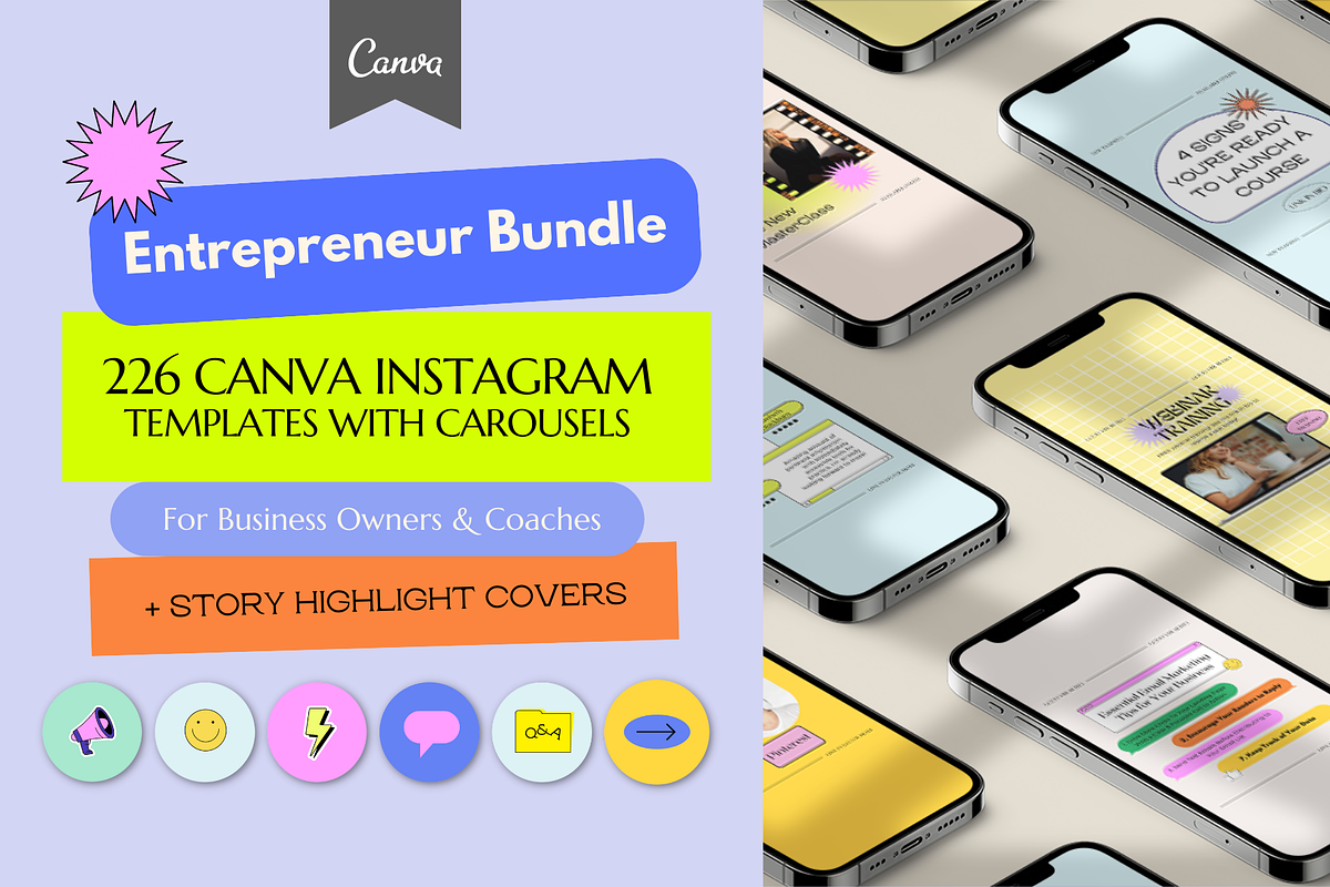Retro Pink & Purple Canva Insta Pack, a Social Media Template by Guavamelo Studio (Photo 1 of 17)
