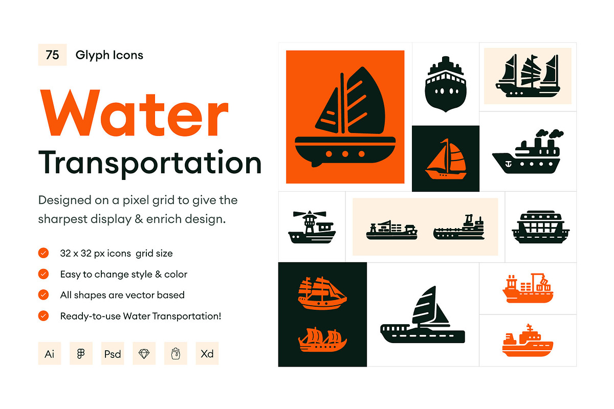 Water Transportation Icons, a Solid Icon by Prosymbols (Photo 1 of 6)