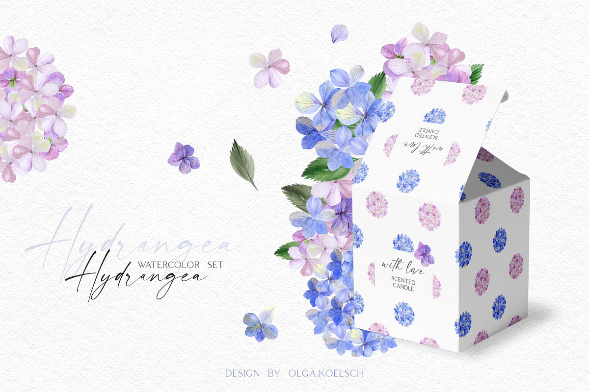 Watercolor Hydrangea Garden Set, an Illustration by Olga Koelsch (Photo 2 of 13)