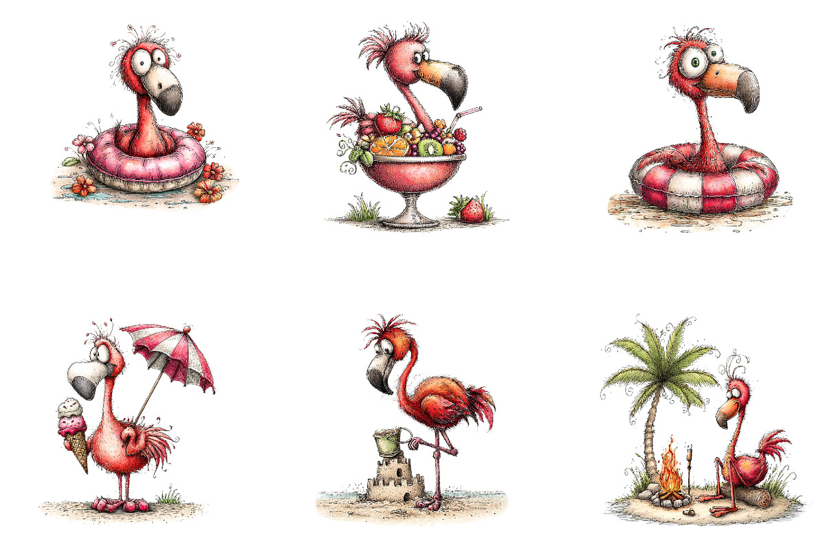 Whimsical Summer Flamingo Clipart, a Seasonal Illustration by CreationArt (Photo 2 of 5)