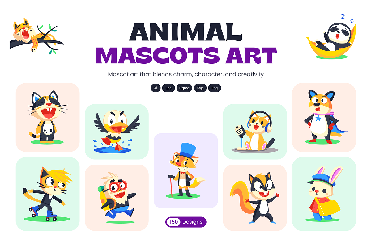 Animal Mascots Art Set, an Emoji Icon by Creative Stall (Photo 1 of 10)