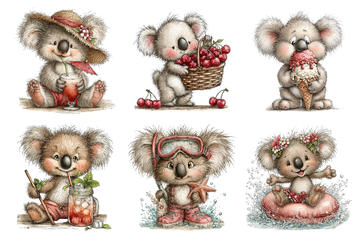 Whimsical Summer Koala Clipart, an Illustration by Dream Creation (Photo 4 of 6)