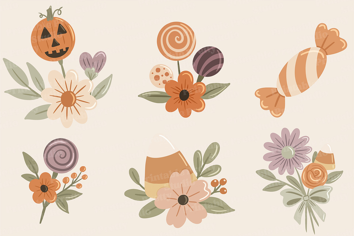 Pastel Halloween Floral Clipart, an Object Graphic by Printable Pretty Studio (Photo 4 of 4)