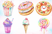 Watercolor Junk Food Clipart Bundle, a Food Illustration by Canvas Craft (Thumbnail 1 of 3)