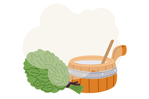 Wooden bucket with hot water and, an Object Illustration by Vectorbuum