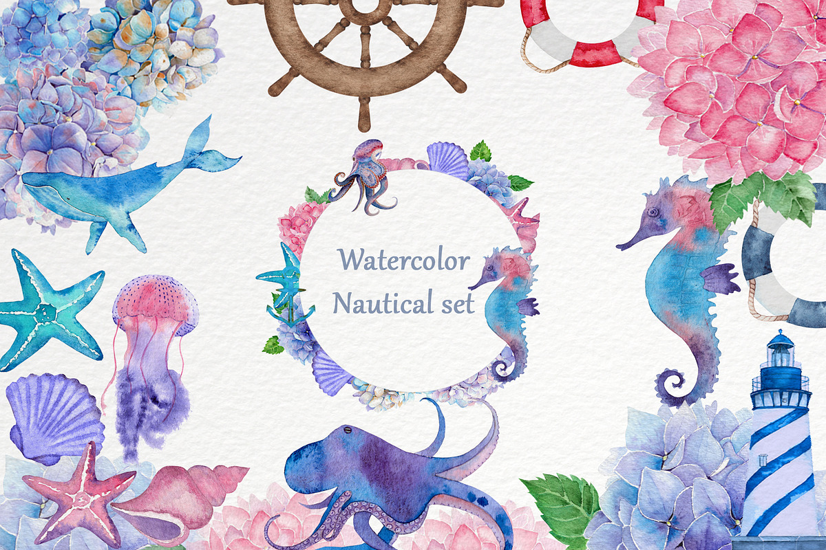 Watercolor nautical set, an Illustration by Pretty light (Photo 1 of 7)