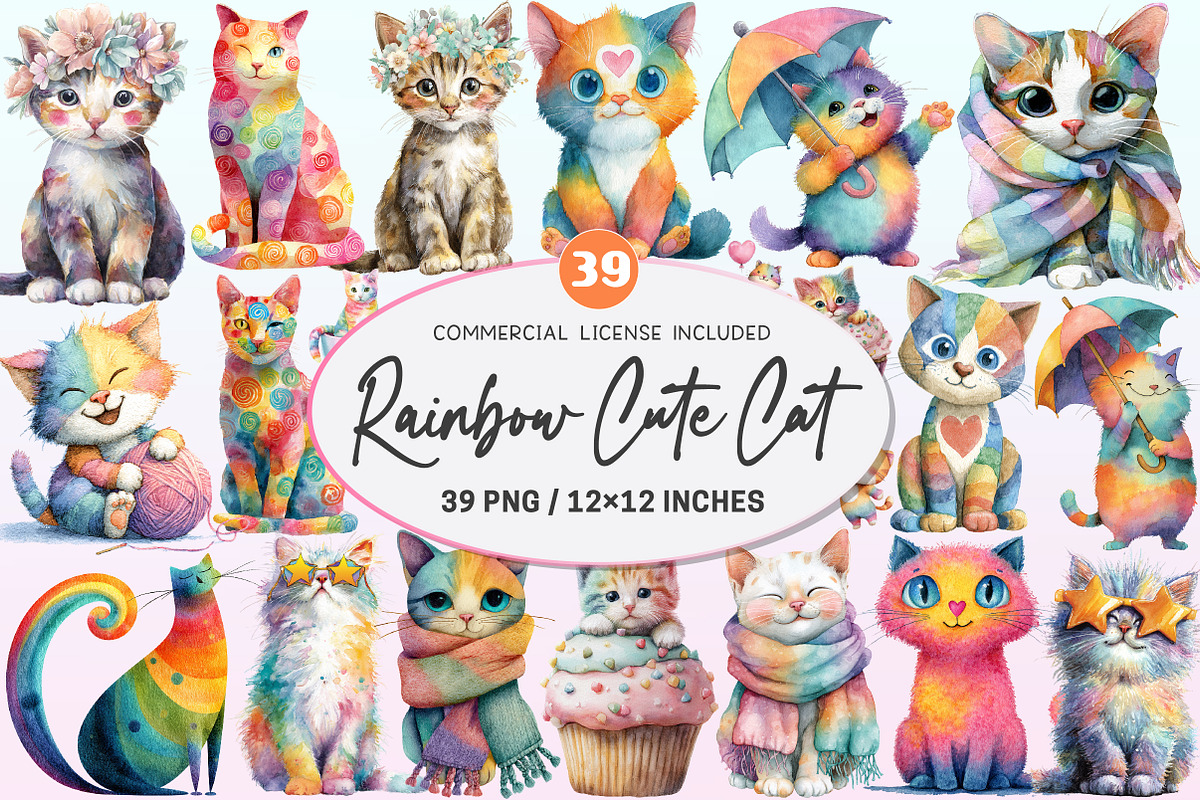 Adorable Rainbow Cute Cat Clipart, a Graphic by CitraGraphics (Photo 1 of 4)