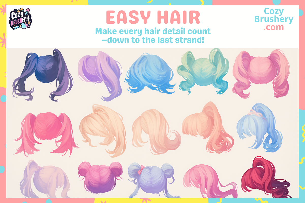 Procreate Ultimate Hair Brushes, a Brush Add-On by Cozy Brushery (Photo 6 of 10)