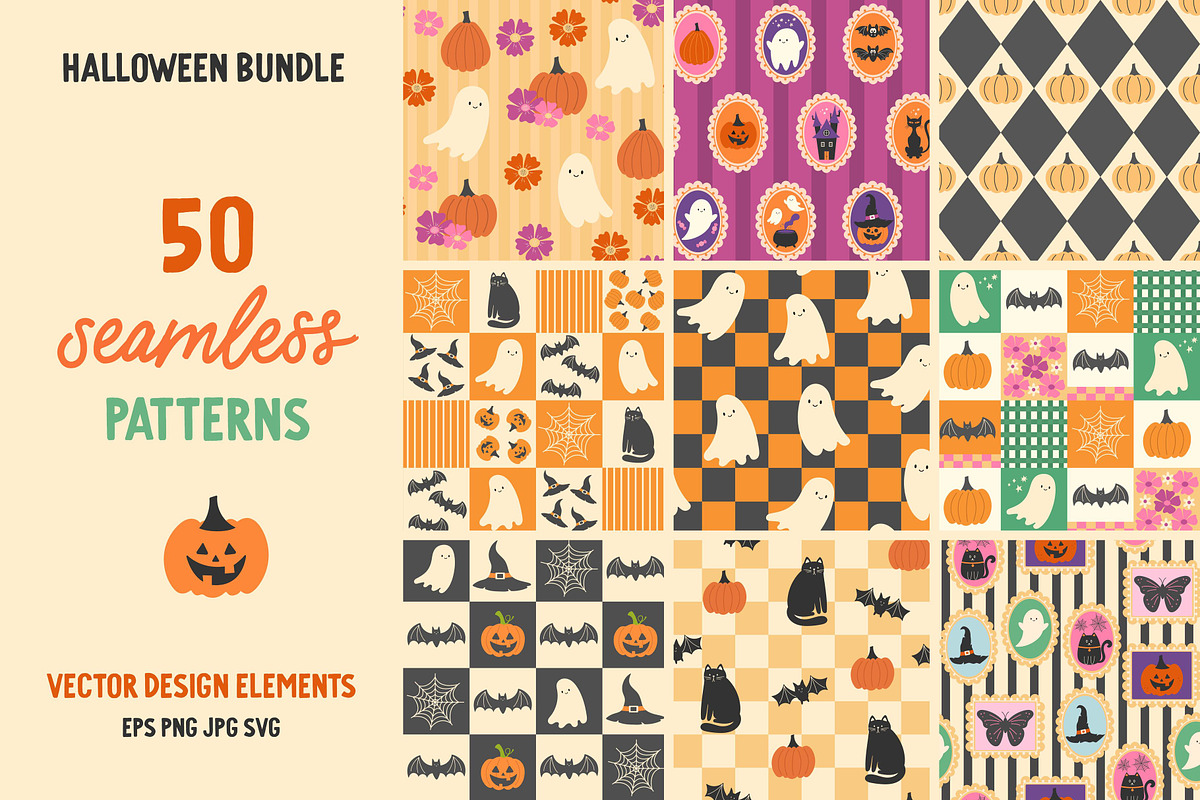 50 Halloween seamless patterns, a Pattern Graphic by EltaMaxArt (Photo 1 of 15)