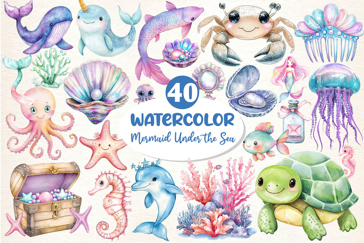 Little Mermaid Under the Sea Clipart, an Illustration by Dream Creation (Photo 1 of 5)