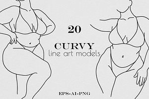 Curvy models minimal line art set.