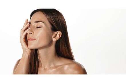 Portrait of woman presenting perfect
