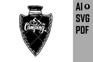 Camping Emblem In Arrowhead Shape.