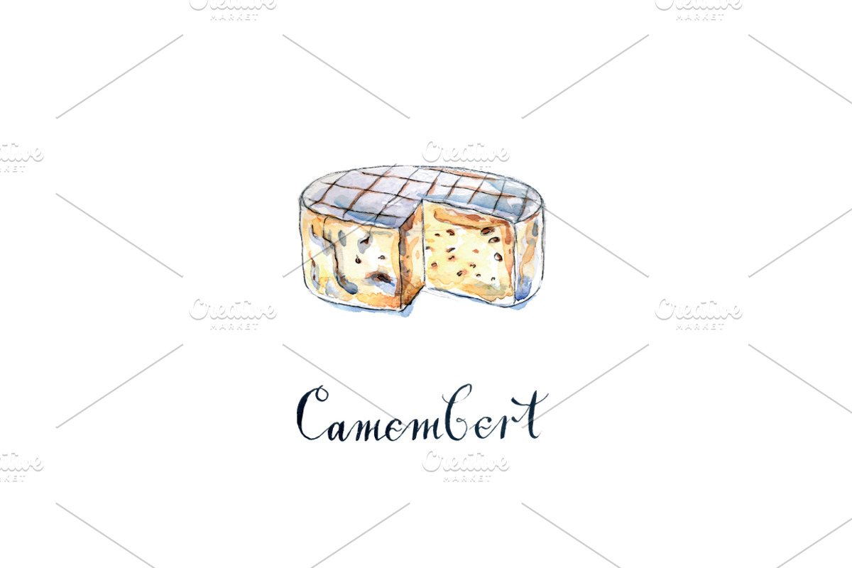 Watercolor cheese vector set, a Food Illustration by miminoshka (Photo 10 of 10)