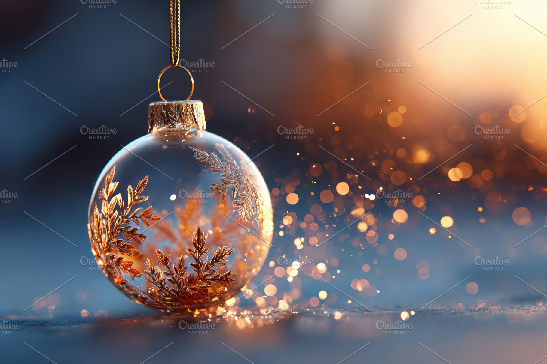 Elegant glass ornament with golden leaves, a Holiday Photo by AlyaAnd
