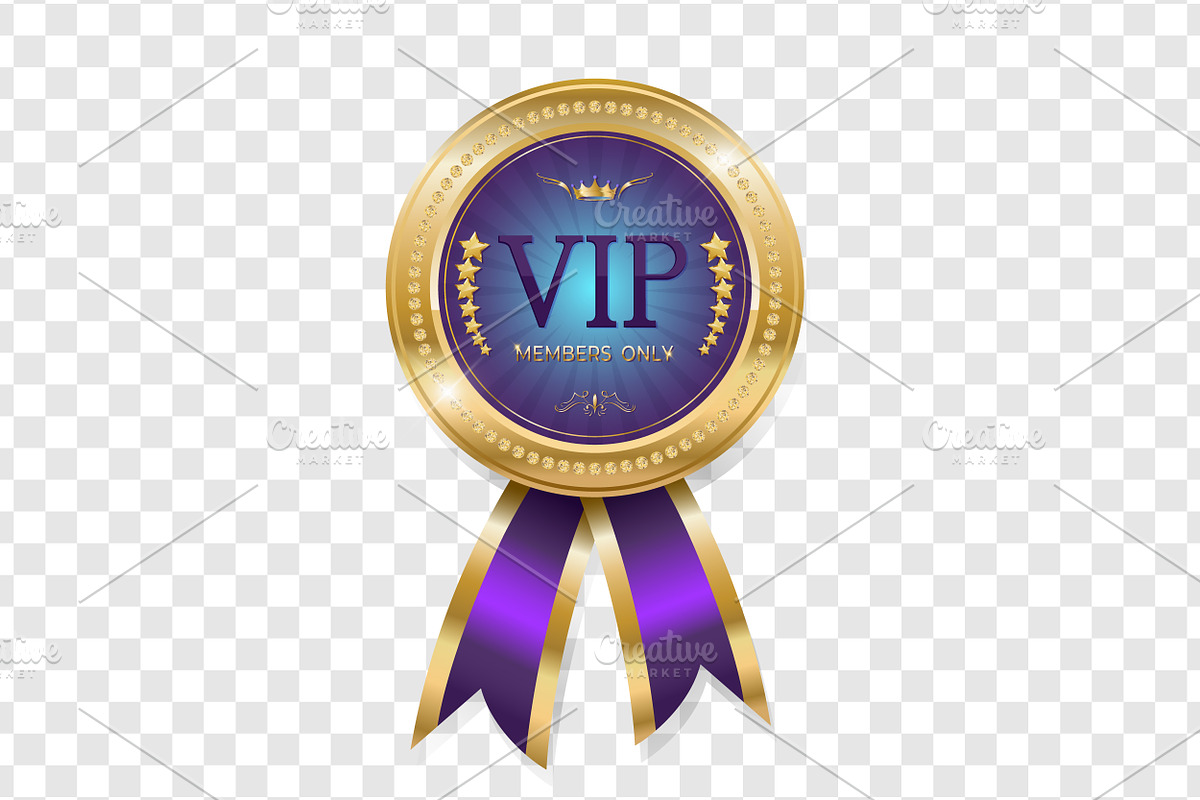 Golden VIP Badge with Purple Ribbons, a Decorative Illustration by PsychocheArt (Photo 3 of 3)