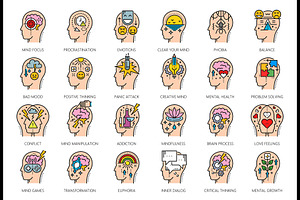 Psychology, mental health icons, a Healthcare Illustration by Vector Tradition