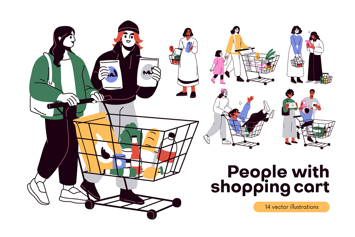 People with shopping carts set, a Person Illustration by Good Studio (Photo 1 of 8)