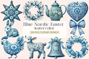 Blue Nordic Easter Sublimation Clipa, an Illustration by DreamArtGraphic