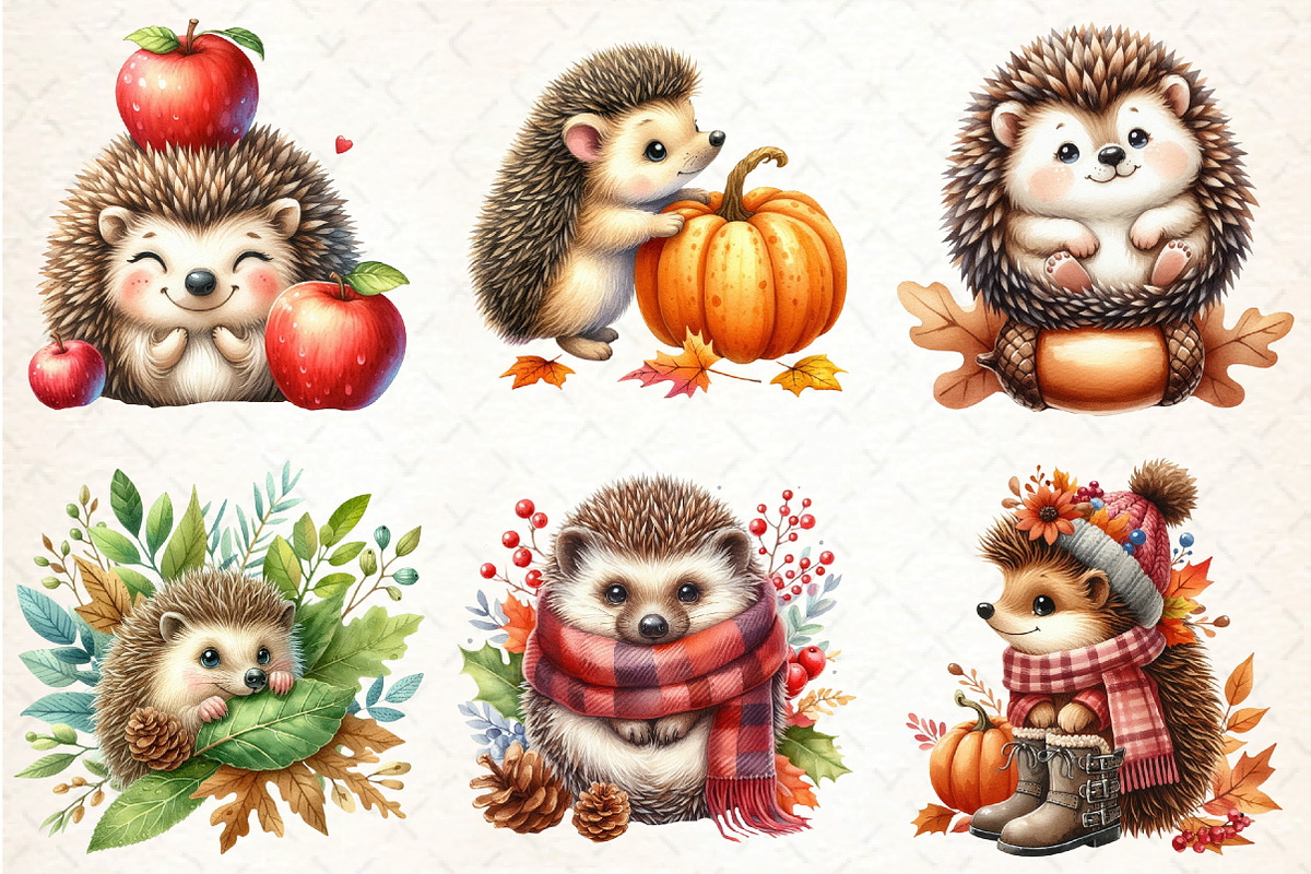 Autumn Cute Hedgehog Sublimation Cli, an Illustration by DreamCafeArt (Photo 2 of 9)