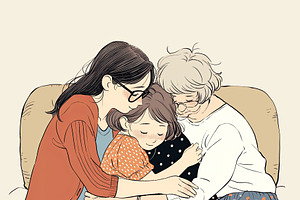 Three generations of women embracing in a loving family moment, an Illustration by AS photostudio