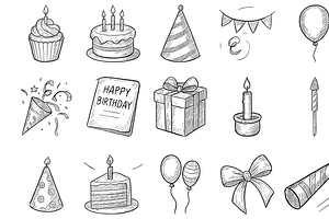 Sketchy Birthday Party Icon Set, an Object Graphic by nikagraphic
