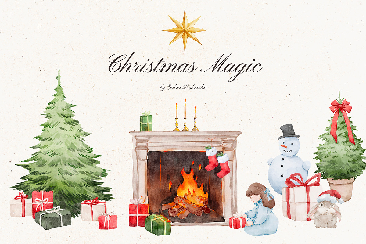 Christmas Magic watercolor set, a Seasonal Illustration by Yuliia Lashevska (Photo 1 of 10)