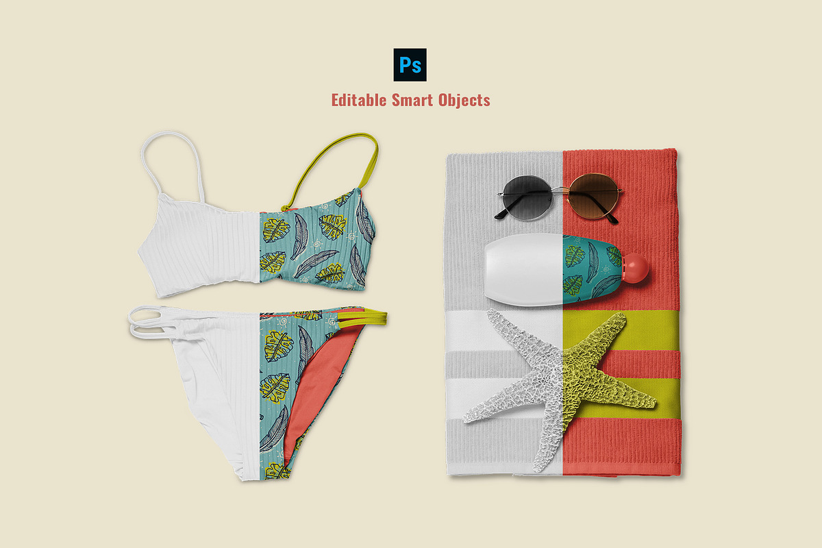Female 2-Piece Swimwear Scene Mockup, an Apparel Mockup by Designertale (Photo 2 of 6)